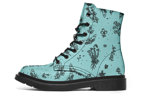 Aqua Nightshade Boots - Vegan Leather Doc-Style Boots with Durable Stitched on Soles