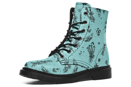 Aqua Nightshade Boots - Vegan Leather Doc-Style Boots with Durable Stitched on Soles