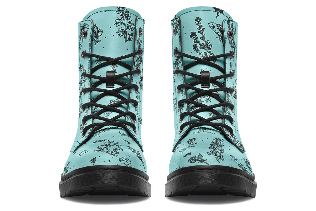 Aqua Nightshade Boots - Vegan Leather Doc-Style Boots with Durable Stitched on Soles