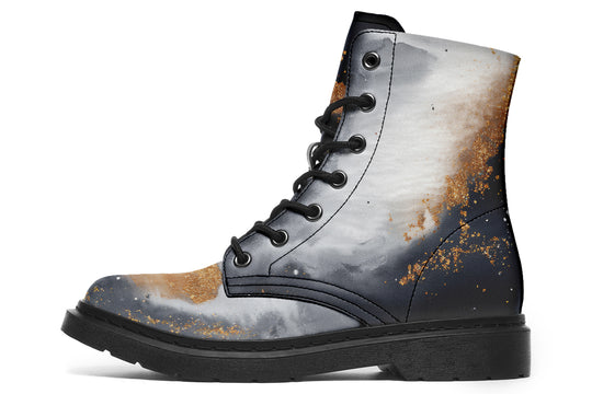 Ash And Gold Boots - Vegan Leather Doc-Style Boots with Durable Stitched on Soles