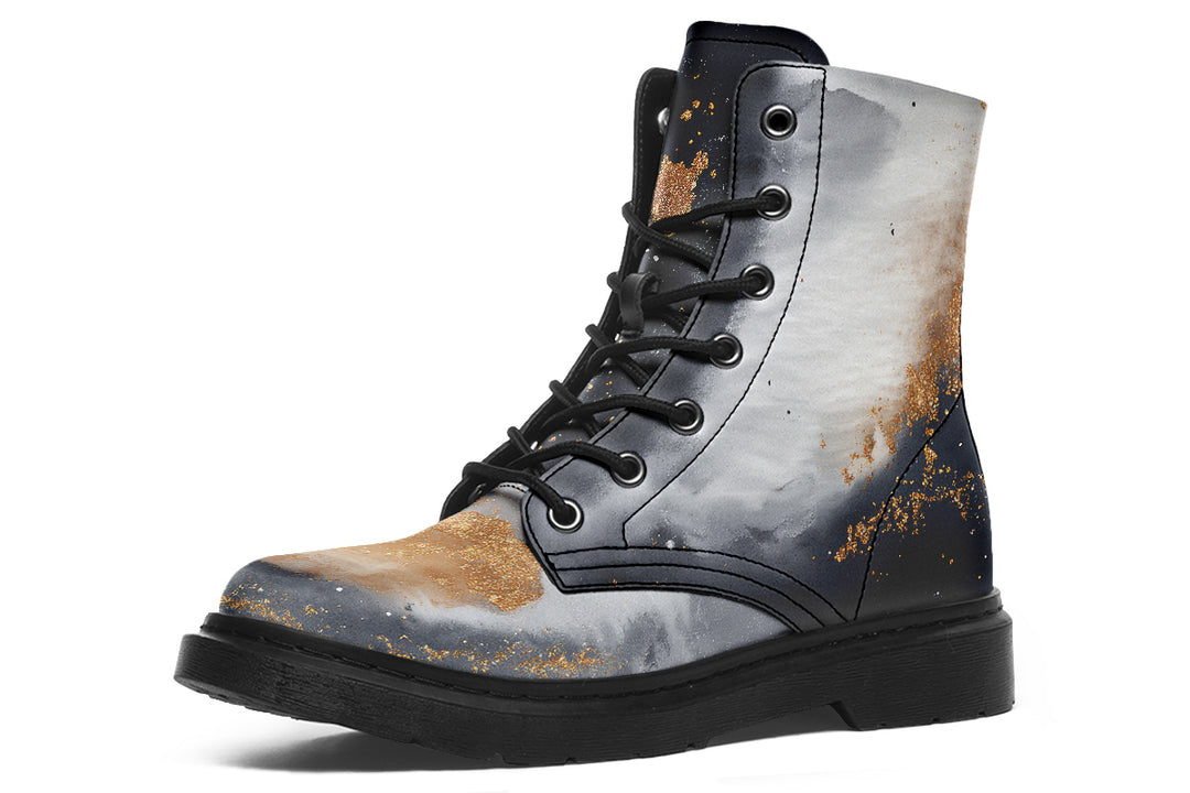 Ash And Gold Boots - Vegan Leather Doc-Style Boots with Durable Stitched on Soles