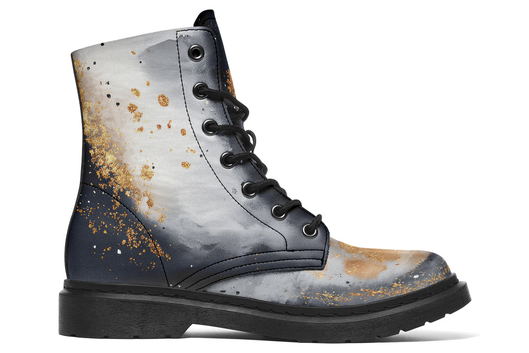 Ash And Gold Boots - Vegan Leather Doc-Style Boots with Durable Stitched on Soles