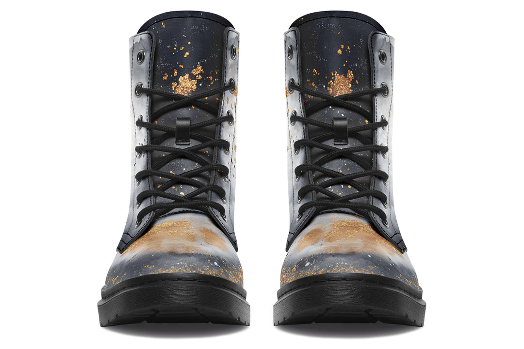 Ash And Gold Boots - Vegan Leather Doc-Style Boots with Durable Stitched on Soles