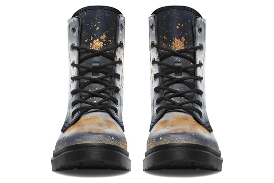 Ash And Gold Boots - Vegan Leather Doc-Style Boots with Durable Stitched on Soles