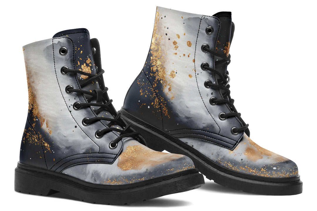 Ash And Gold Boots - Vegan Leather Doc-Style Boots with Durable Stitched on Soles