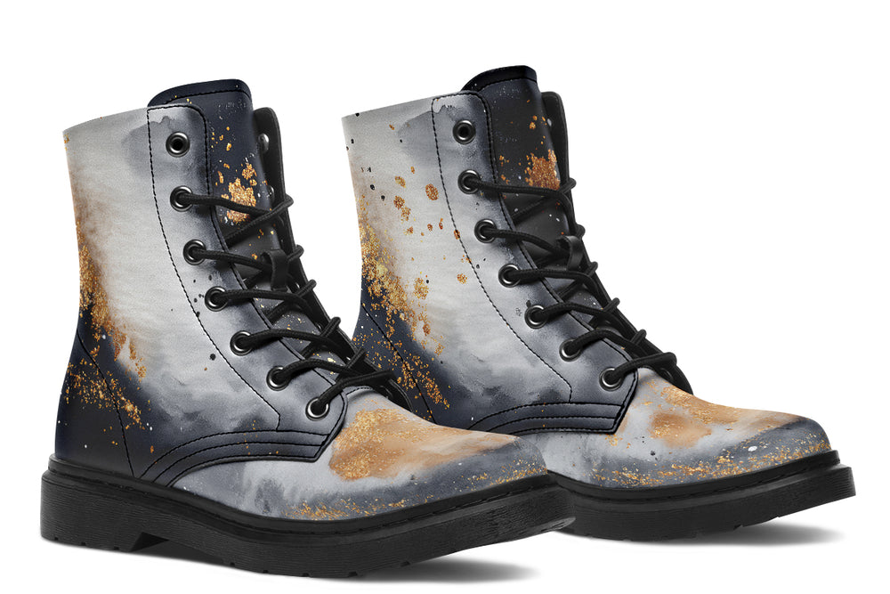 Ash And Gold Boots - Vegan Leather Doc-Style Boots with Durable Stitched on Soles