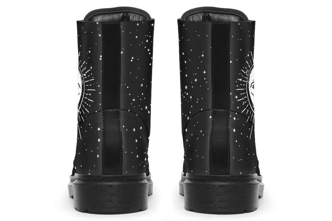 Astral Boots - Black Combat Lace-up Ankle Vegan Leather Statement Goth Festival Boots Witchy Style