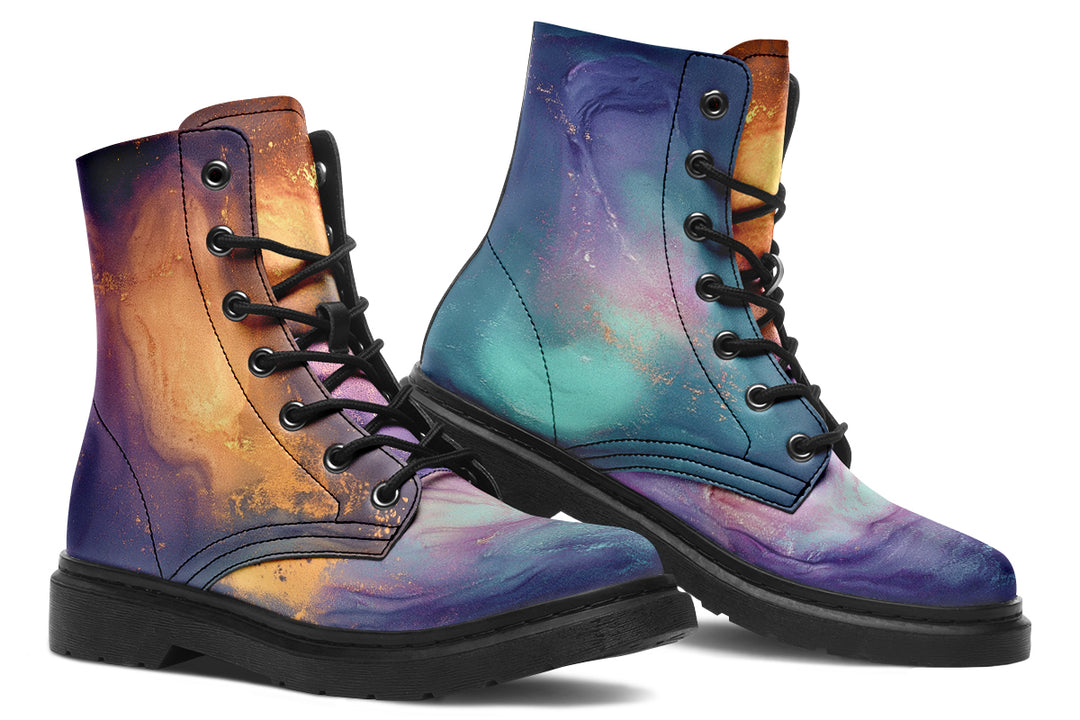 Aurora Pearl Boots - Vegan Leather Doc-Style Boots with Durable Stitched on Soles