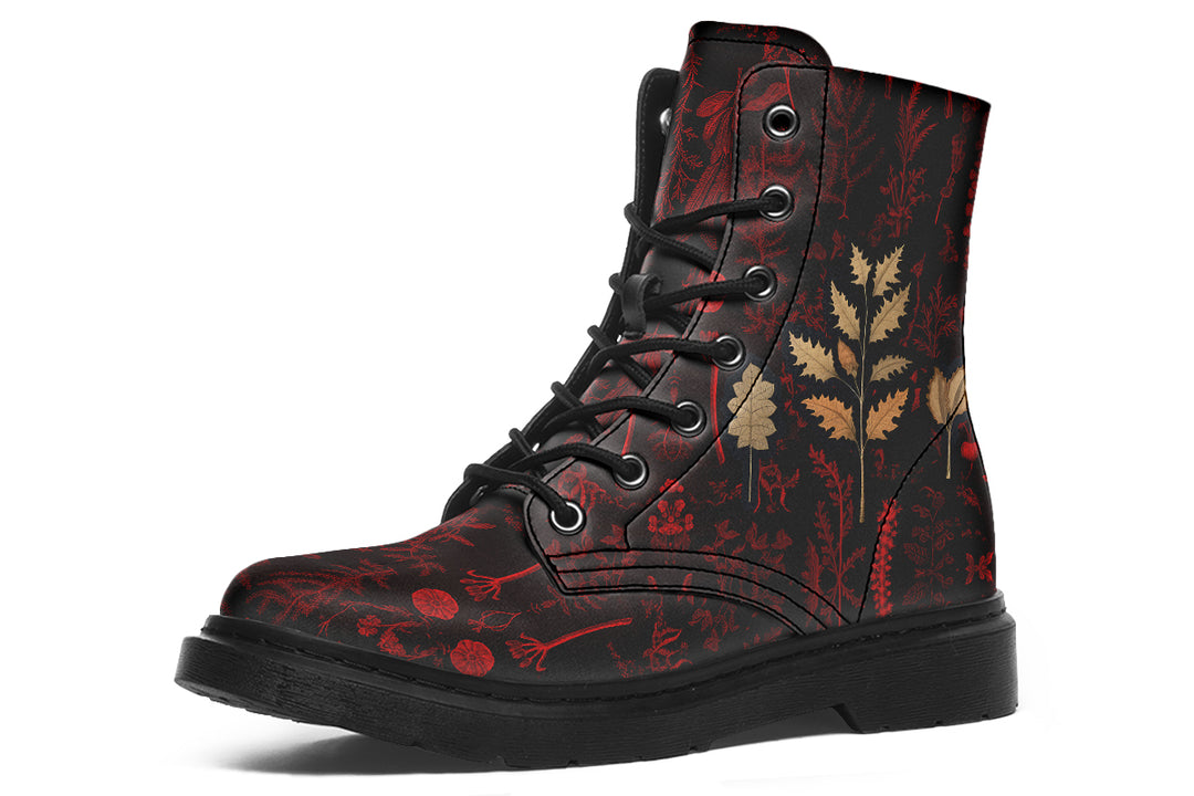 Blood Autumn Memoir Boots - Vegan Leather Doc-Style Boots with Durable Stitched on Soles