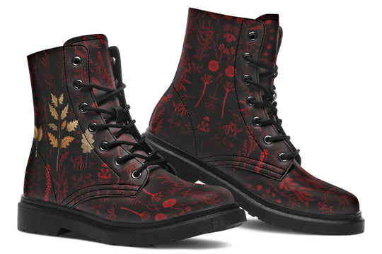 Blood Autumn Memoir Boots - Vegan Leather Doc-Style Boots with Durable Stitched on Soles