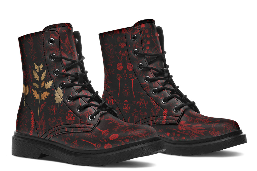 Blood Autumn Memoir Boots - Vegan Leather Doc-Style Boots with Durable Stitched on Soles