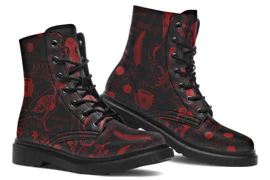 Blood Raven Study Boots - Vegan Leather Doc-Style Boots with Durable Stitched on Soles