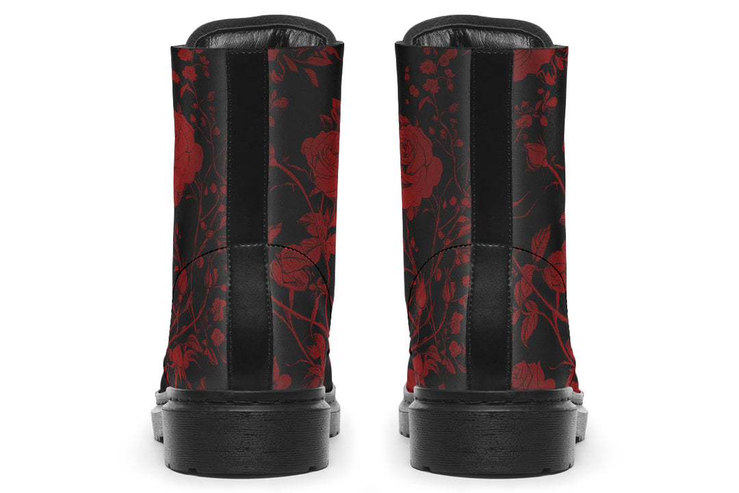 Blood Rose Romance Boots - Vegan Leather Doc-Style Boots with Durable Stitched on Soles