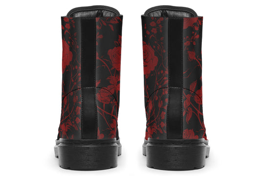 Blood Rose Romance Boots - Vegan Leather Doc-Style Boots with Durable Stitched on Soles