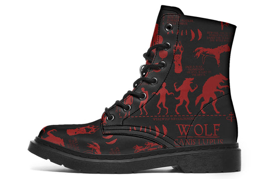 Blood Wolf Study Boots - Vegan Leather Doc-Style Boots with Durable Stitched on Soles