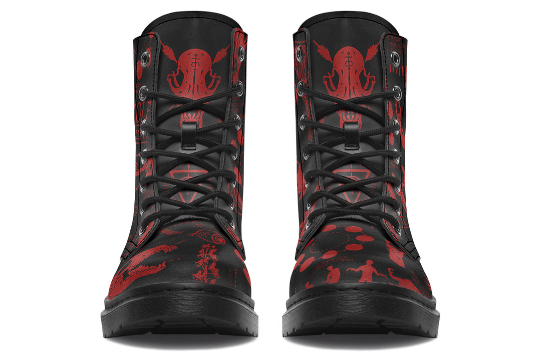 Blood Wolf Study Boots - Vegan Leather Doc-Style Boots with Durable Stitched on Soles