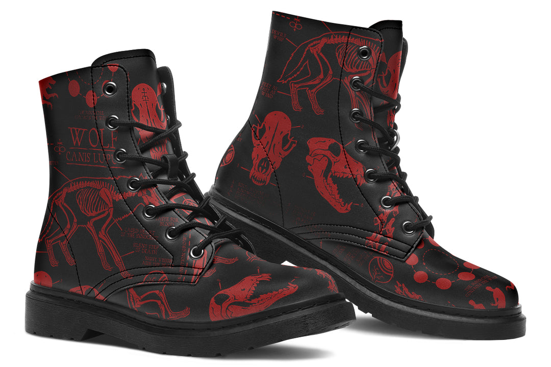 Blood Wolf Study Boots - Vegan Leather Doc-Style Boots with Durable Stitched on Soles