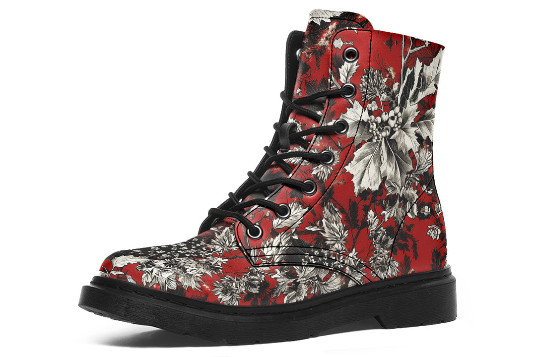 Bloodflower Boots - Vegan Leather Doc-Style Boots with Durable Stitched on Soles