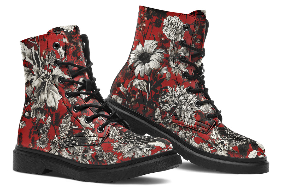 Bloodflower Boots - Vegan Leather Doc-Style Boots with Durable Stitched on Soles