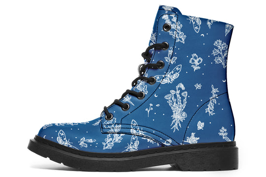 Blue Nightshade Boots - Vegan Leather Doc-Style Boots with Durable Stitched on Soles