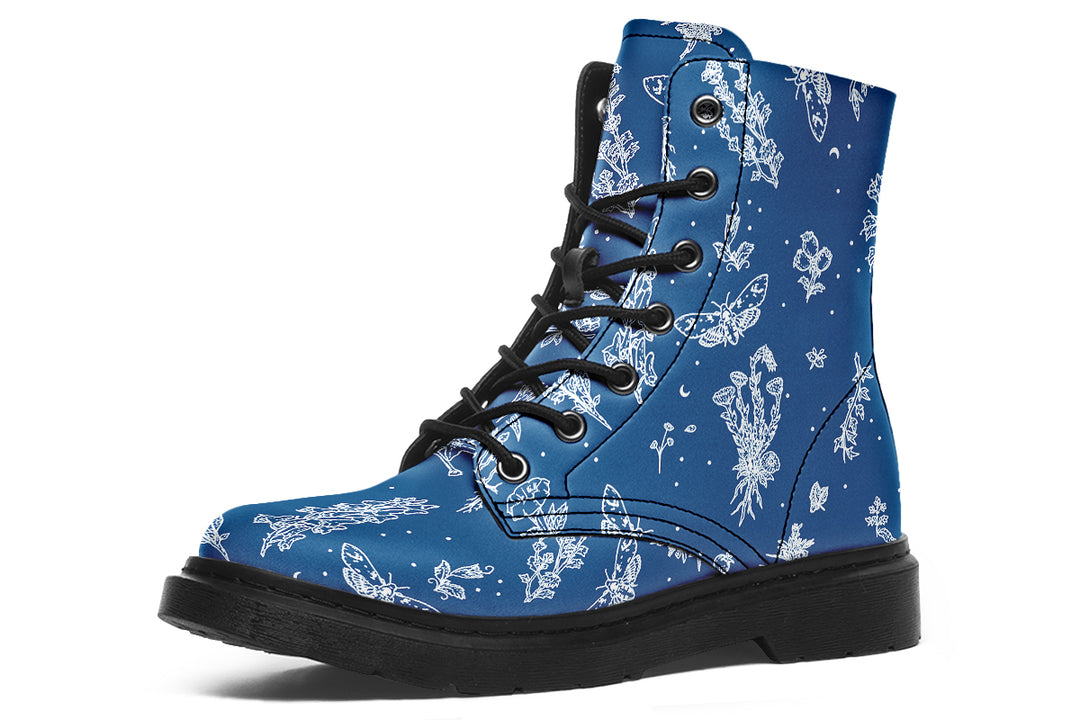 Blue Nightshade Boots - Vegan Leather Doc-Style Boots with Durable Stitched on Soles