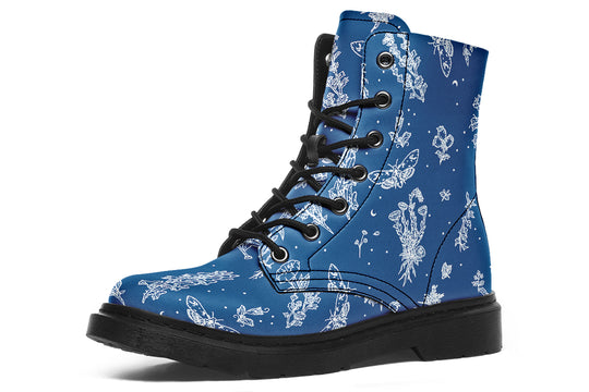 Blue Nightshade Boots - Vegan Leather Doc-Style Boots with Durable Stitched on Soles