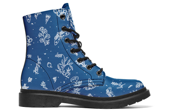 Blue Nightshade Boots - Vegan Leather Doc-Style Boots with Durable Stitched on Soles