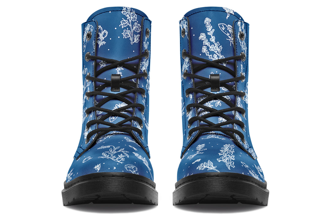 Blue Nightshade Boots - Vegan Leather Doc-Style Boots with Durable Stitched on Soles