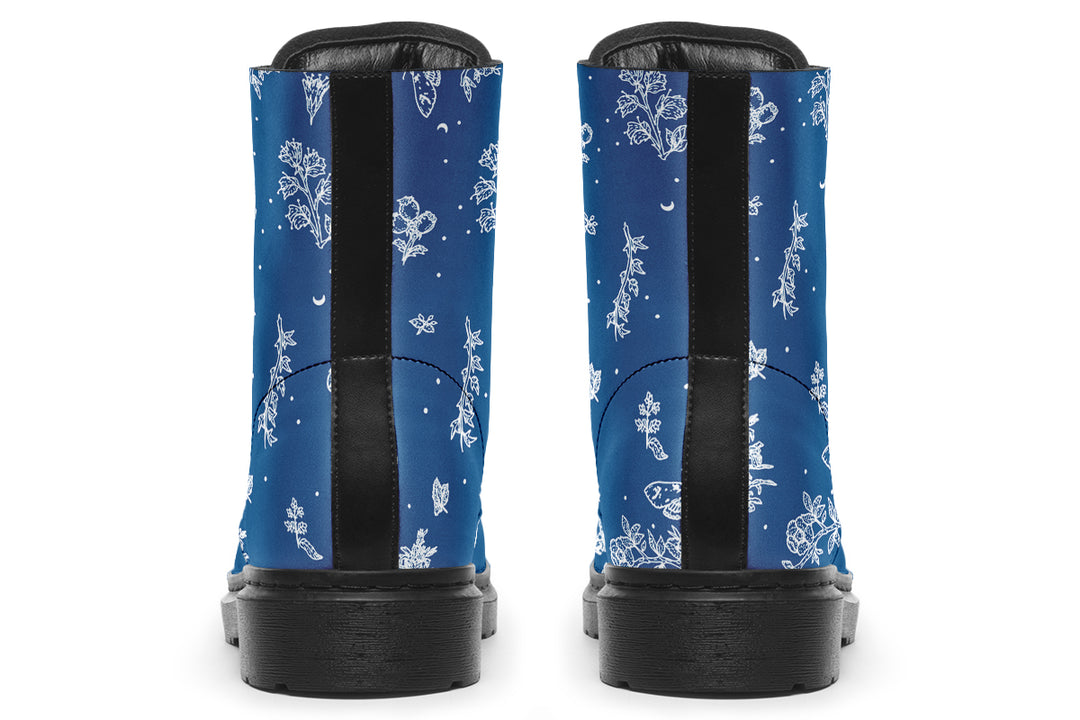 Blue Nightshade Boots - Vegan Leather Doc-Style Boots with Durable Stitched on Soles