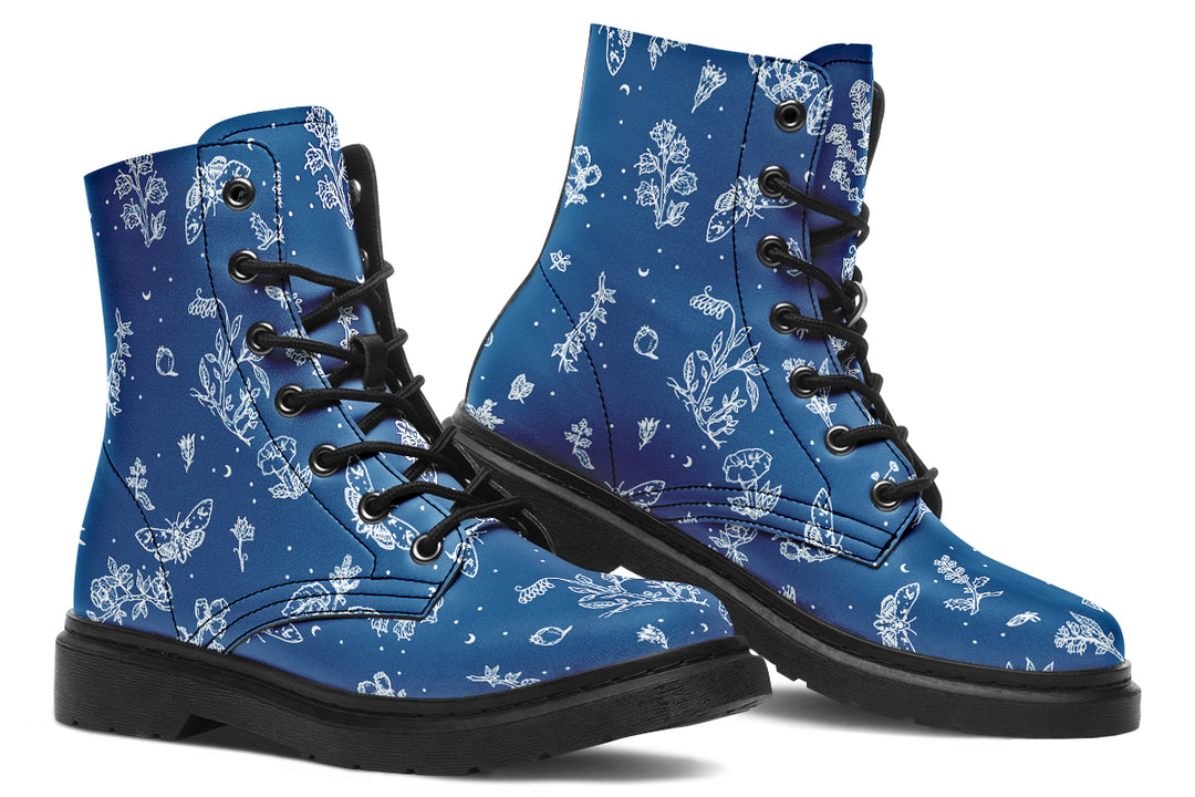 Blue Nightshade Boots - Vegan Leather Doc-Style Boots with Durable Stitched on Soles