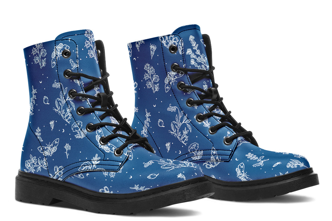 Blue Nightshade Boots - Vegan Leather Doc-Style Boots with Durable Stitched on Soles