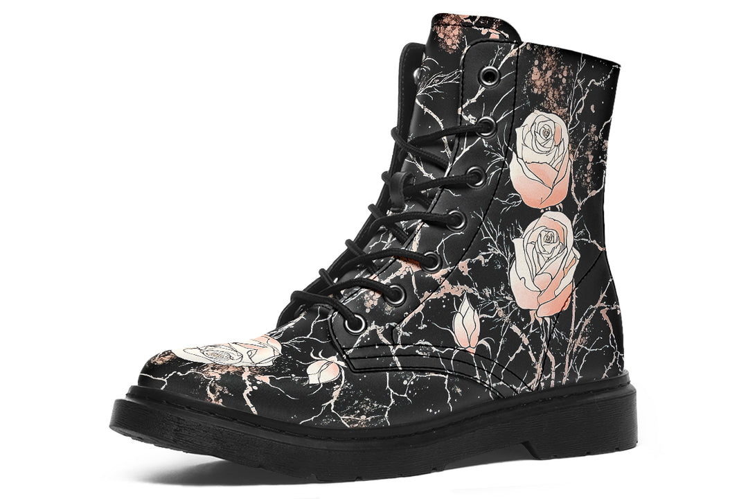 Blush Kintsugi Rose Boots - Vegan Leather Doc-Style Boots with Durable Stitched on Soles