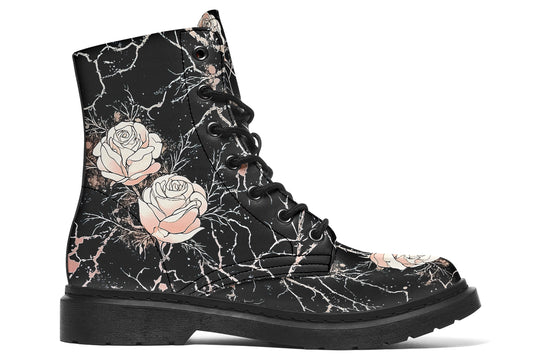 Blush Kintsugi Rose Boots - Vegan Leather Doc-Style Boots with Durable Stitched on Soles