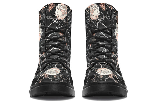 Blush Kintsugi Rose Boots - Vegan Leather Doc-Style Boots with Durable Stitched on Soles