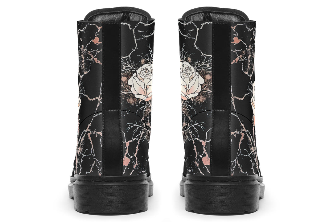 Blush Kintsugi Rose Boots - Vegan Leather Doc-Style Boots with Durable Stitched on Soles