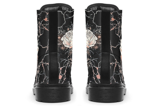 Blush Kintsugi Rose Boots - Vegan Leather Doc-Style Boots with Durable Stitched on Soles