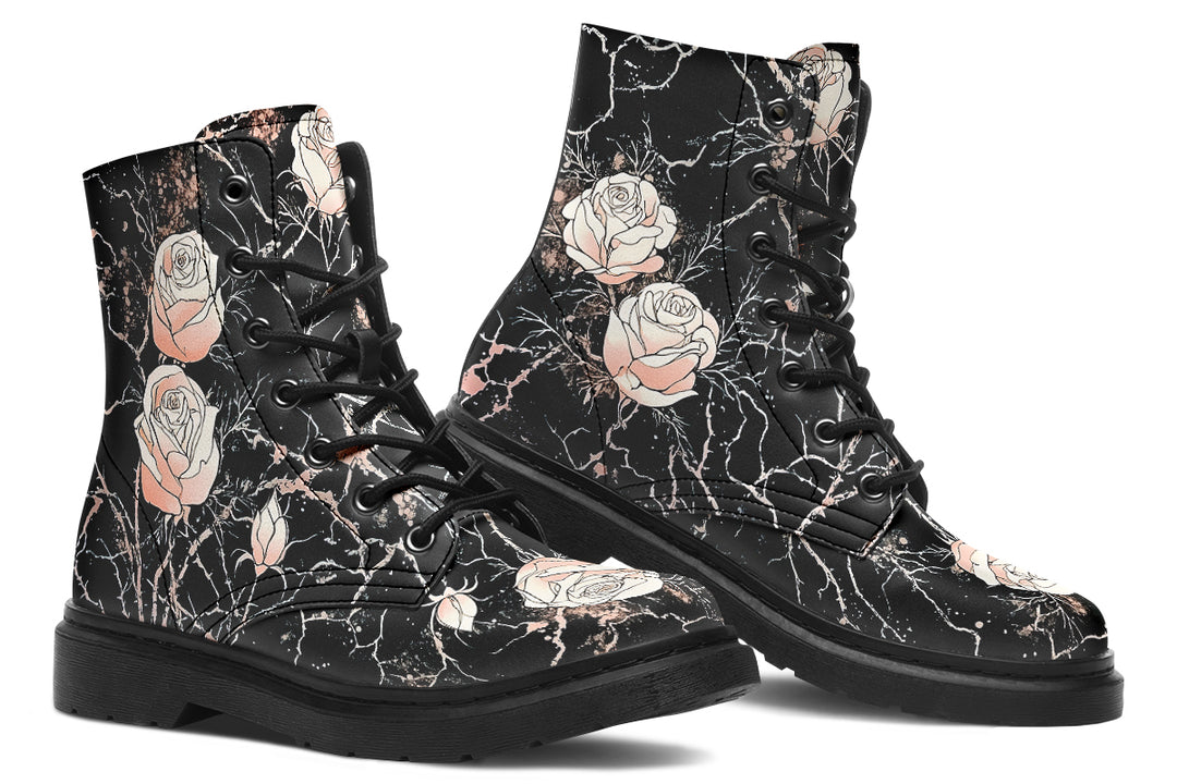 Blush Kintsugi Rose Boots - Vegan Leather Doc-Style Boots with Durable Stitched on Soles