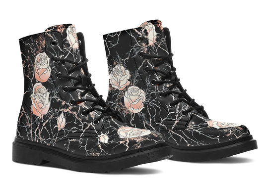 Blush Kintsugi Rose Boots - Vegan Leather Doc-Style Boots with Durable Stitched on Soles