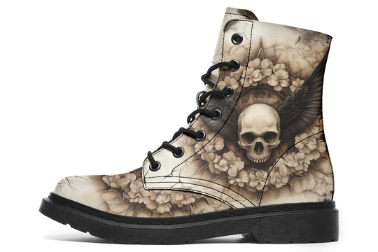 Bonewreath Mandala Boots - Vegan Leather Doc-Style Boots with Durable Stitched on Soles