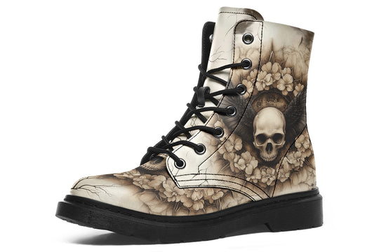 Bonewreath Mandala Boots - Vegan Leather Doc-Style Boots with Durable Stitched on Soles