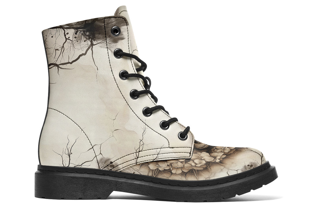 Bonewreath Mandala Boots - Vegan Leather Doc-Style Boots with Durable Stitched on Soles