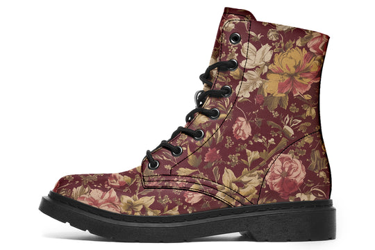 Burgundy Vintage Peonies Boots