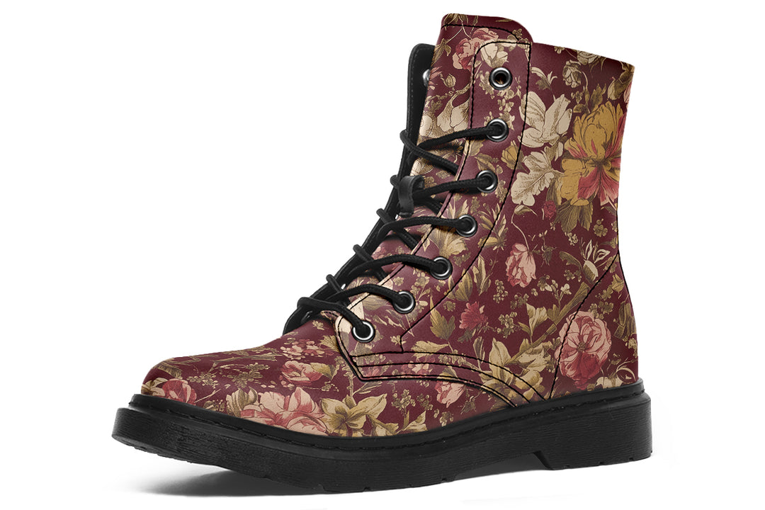 Burgundy Vintage Peonies Boots