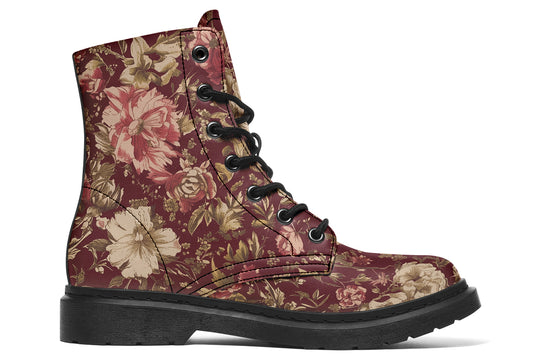 Burgundy Vintage Peonies Boots