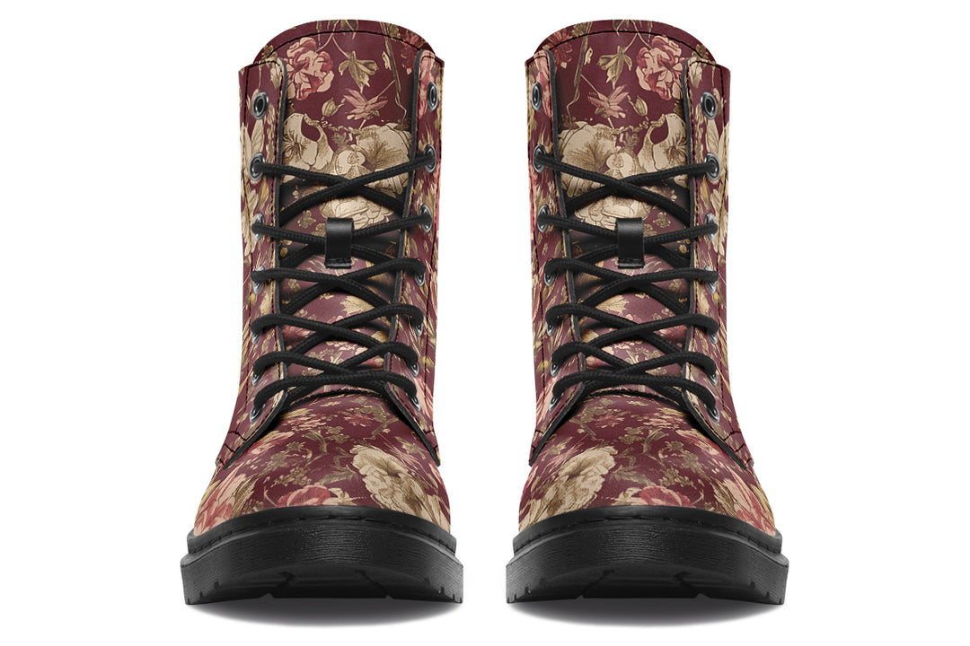Burgundy Vintage Peonies Boots