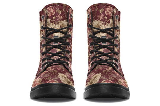 Burgundy Vintage Peonies Boots