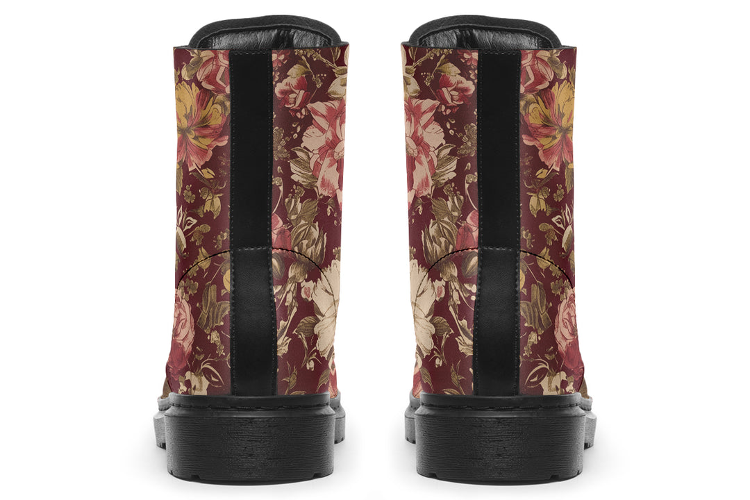 Burgundy Vintage Peonies Boots