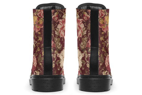 Burgundy Vintage Peonies Boots