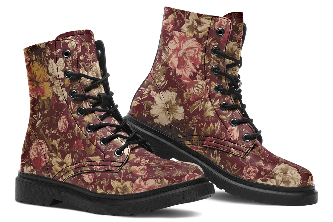 Burgundy Vintage Peonies Boots