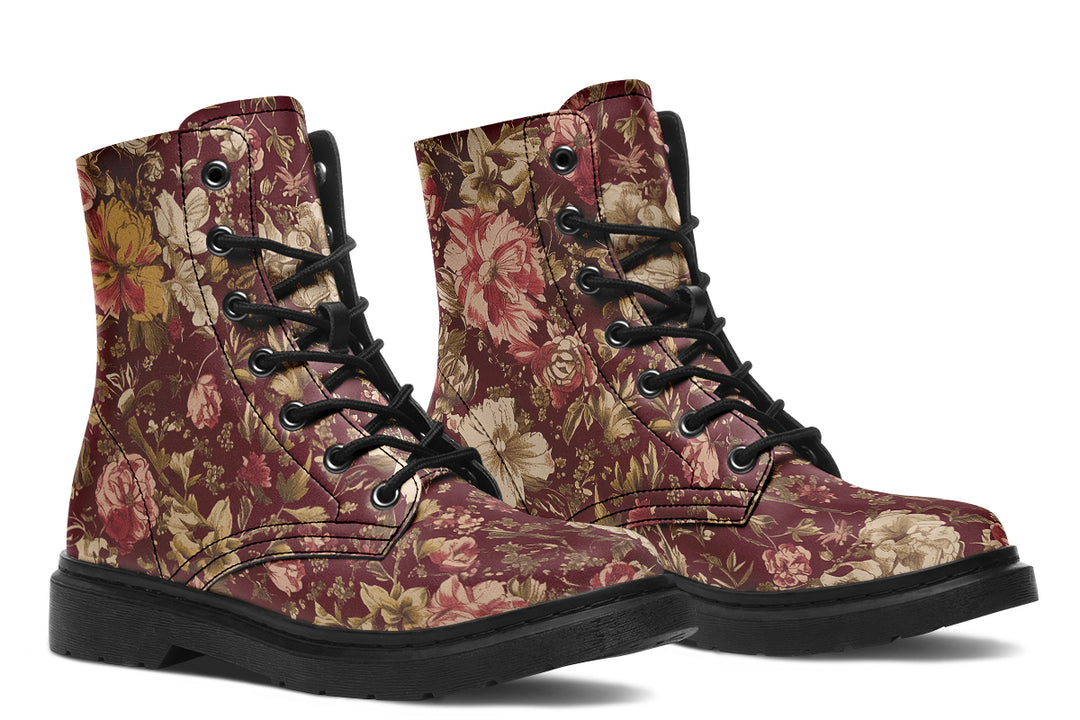Burgundy Vintage Peonies Boots